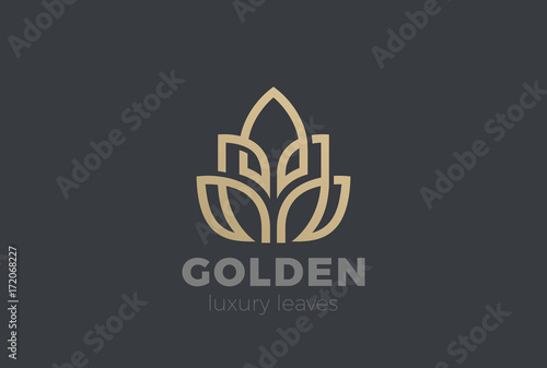 Golden Leaves Plant Logo vector. Luxury Fashion Jewelry icon