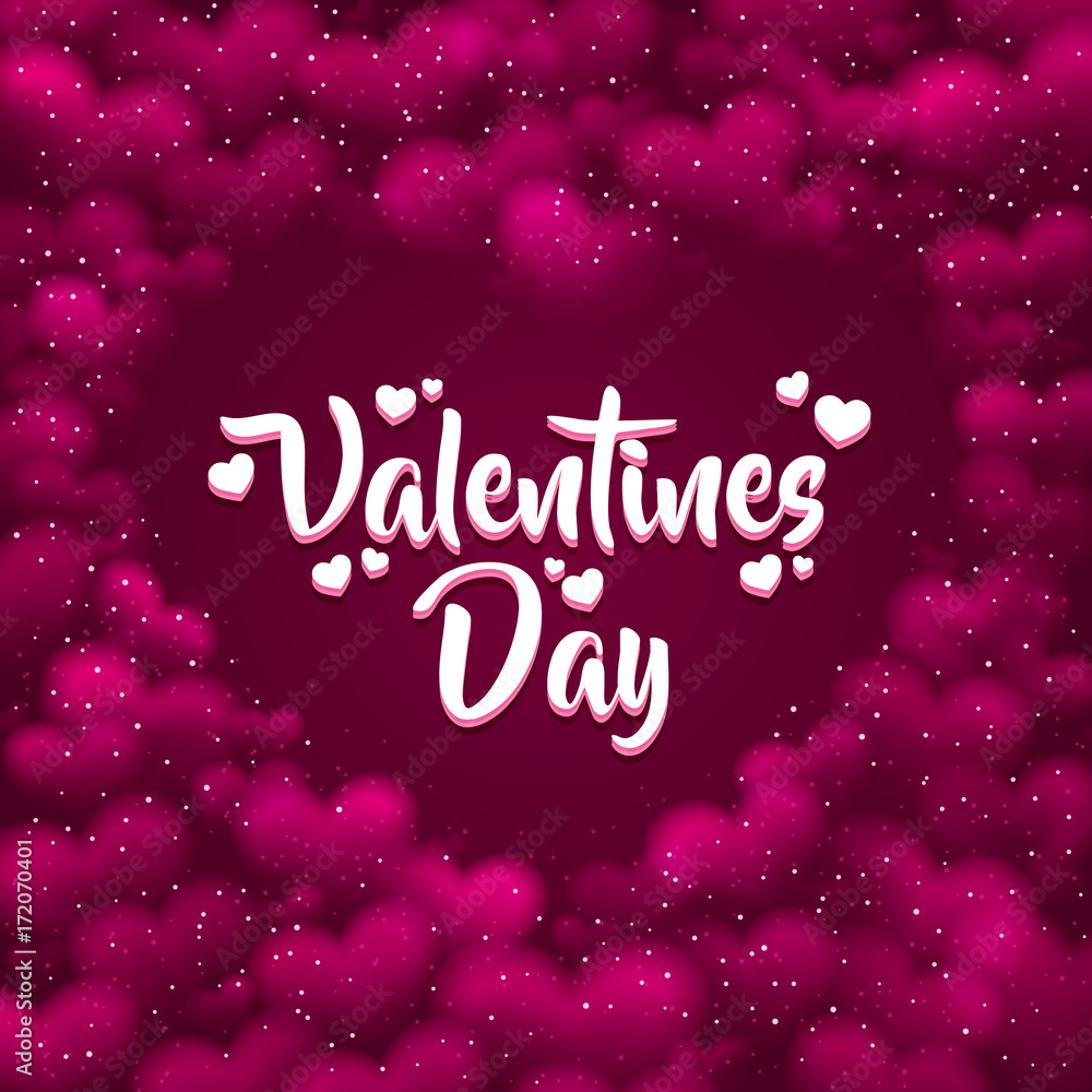 Pink hearted background with a Valentines Day title on it. Vector illustration.