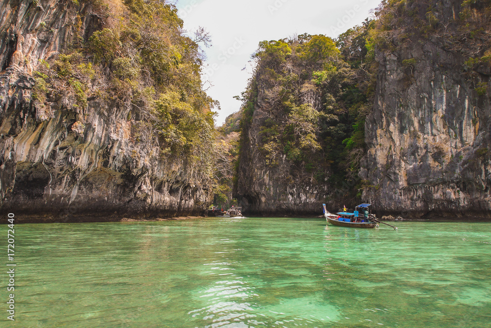 Boat cruising the beauty of nature at hong islang Krabi Thailand Boat cruising the beauty of nature at hong islang Krabi Thailand
