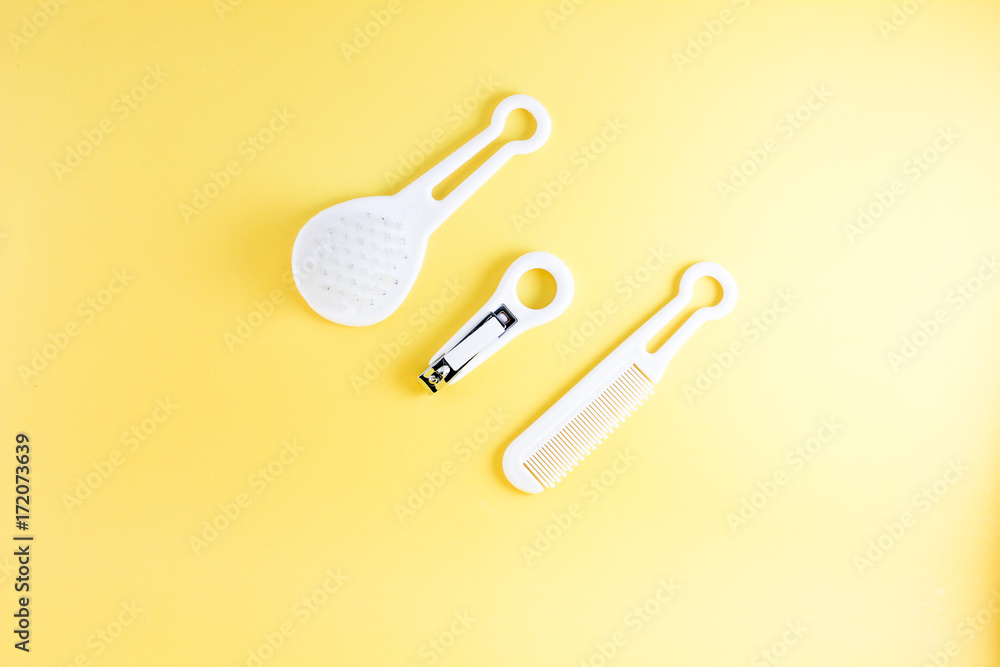 Set of Baby Grooming on Yellow Background Set of Baby Grooming on Yellow Background
