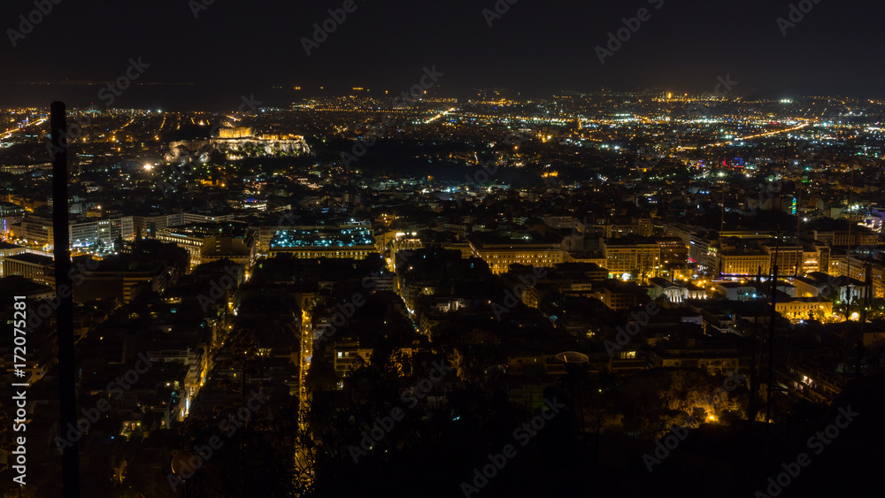 The Acropolis, the Parthenon and the skyline of Athens at night