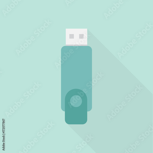 USB flash drive icon with long shadow. Flat design style. Modern icon in stylish colors. Web site page and mobile app design vector element.