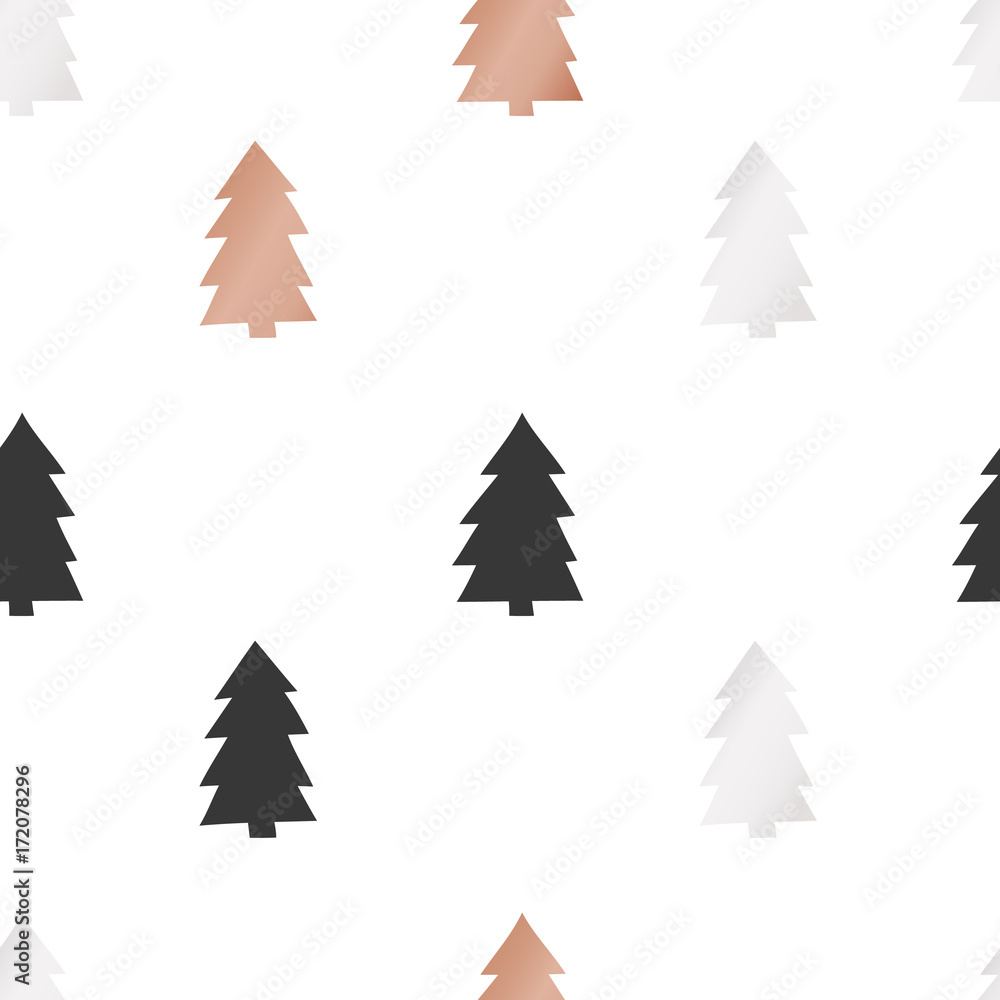White Christmas and New Year's wrapping paper with Christmas trees of gold and bronze foil. Seamless vector pattern. White Christmas and New Year's wrapping paper with Christmas trees of gold and bronze foil. Seamless vector pattern.