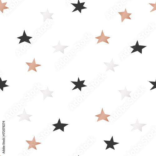 White Christmas and New Year's wrapping paper with stars of gold and bronze foil. Seamless vector pattern.