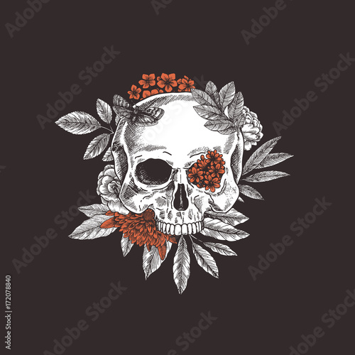 Floral skull. Vintage floral skeleton. Vector illustration photo