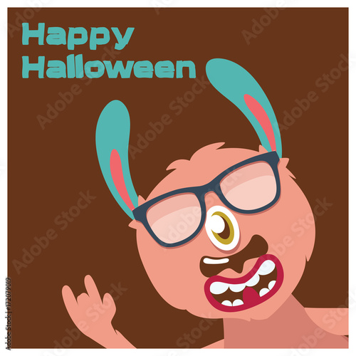 Halloween greeting with an energetic one eyed monster with sunglasses