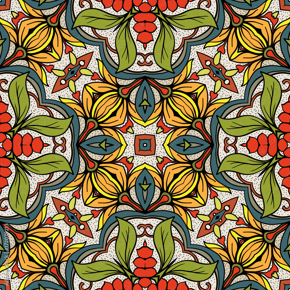 Seamless pattern, background with geometric and floral abstract patt