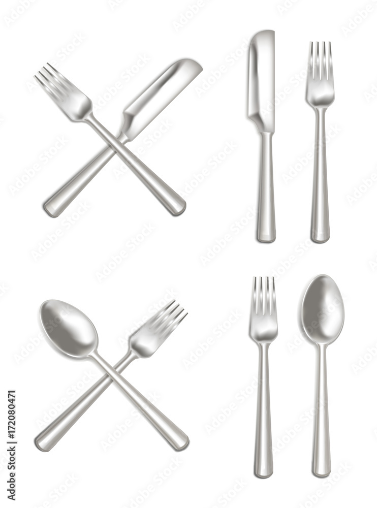 Realistic Metal Cutlery Set. Vector Realistic Metal Cutlery Set. Vector
