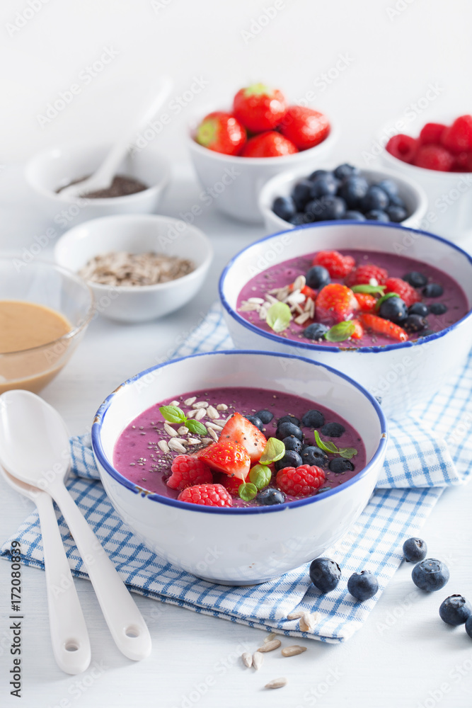 healthy berry smoothie bowl with strawberry blueberry raspberry and chia seed healthy berry smoothie bowl with strawberry blueberry raspberry and chia seed