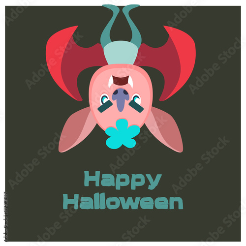 Angry colorful bat monster Halloween greeting