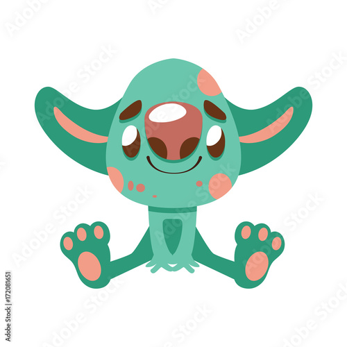 Joyful green monster with big ears