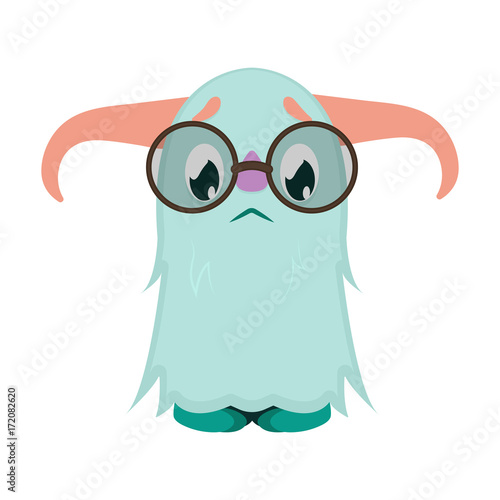 Cute scared little monster with glasses