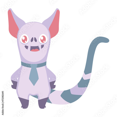 Laughing violet monster with a huge tail