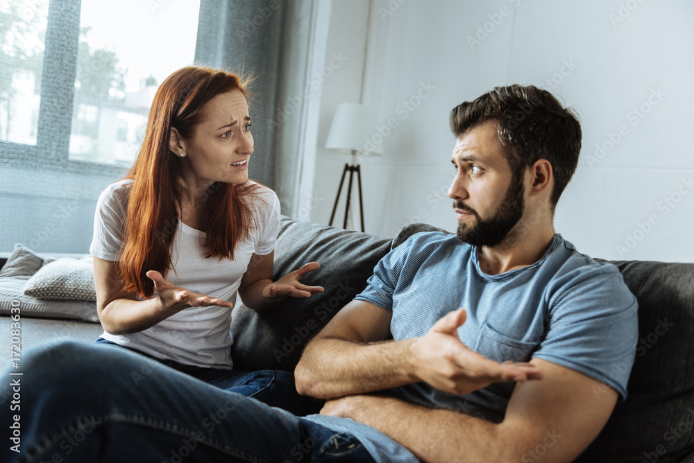 Nervous unhappy woman expressing her feelings Nervous unhappy woman expressing her feelings