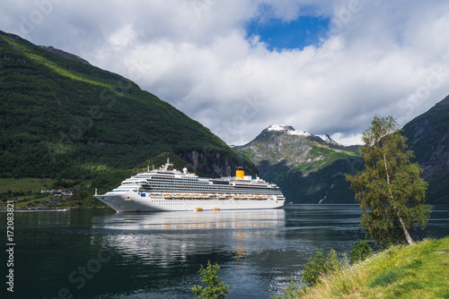 Cruise liner in Norway fjord