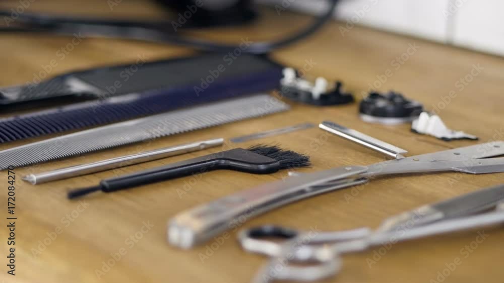 Hairdressing tools and accessories lying on a table. Hairdressing tools and accessories lying on a table.