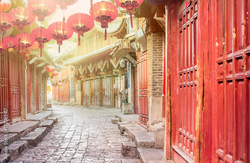 Chiński stary miasteczko w ranku, Lijiang Yunnan, Chiny