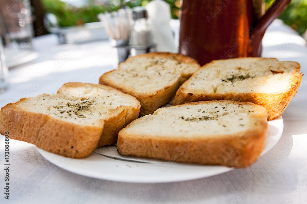 slices of bread with olive oil and balsamic slices of bread with olive oil and balsamic