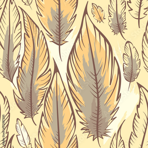 Background with feathers/Color seamless pattern in the style of Boho