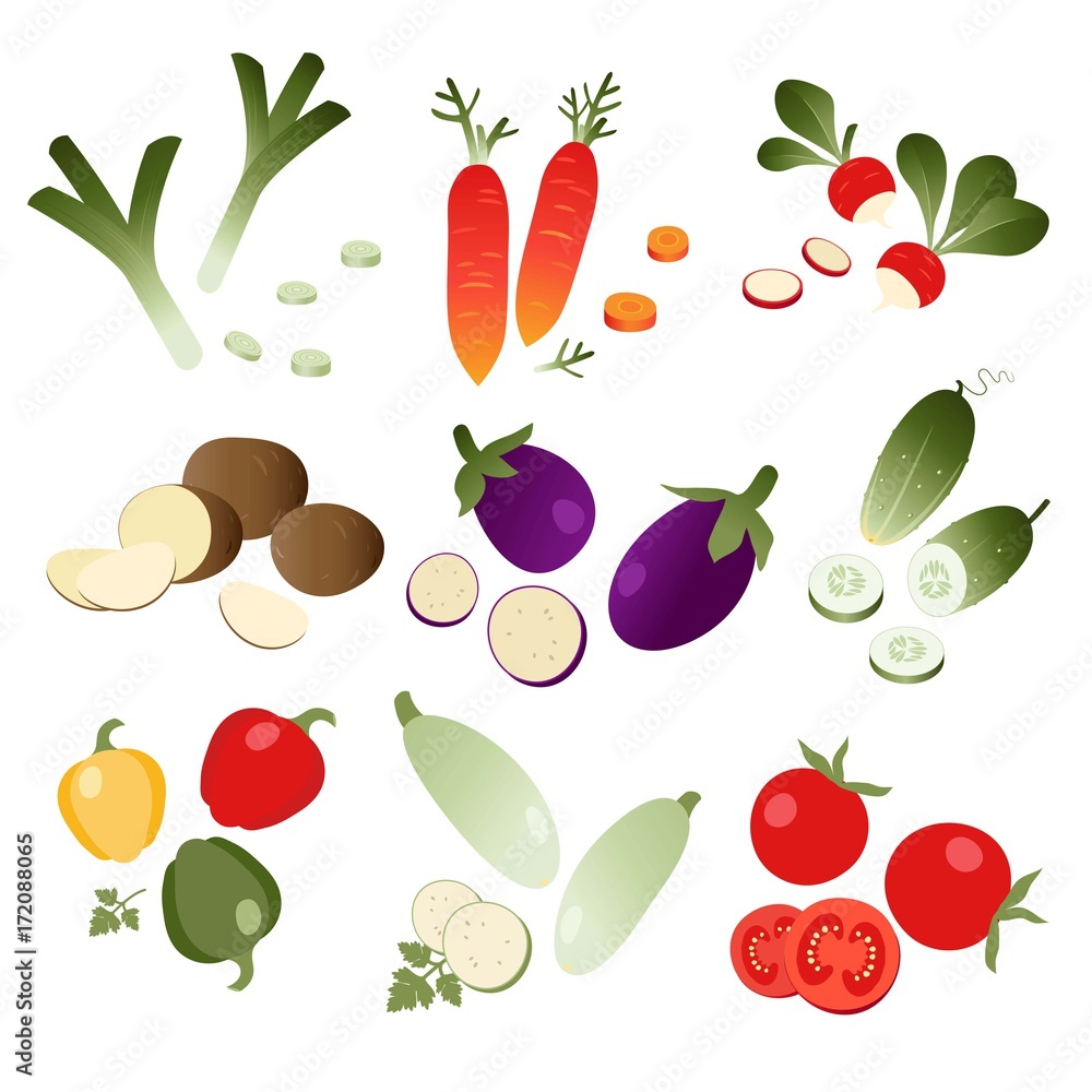 Set of vegetables on white background Set of vegetables on white background