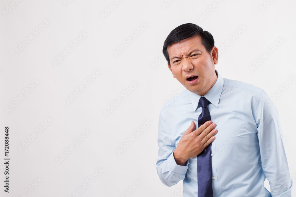 sick man suffering from acid reflux, gerd, heartburn, indigestion sick man suffering from acid reflux, gerd, heartburn, indigestion