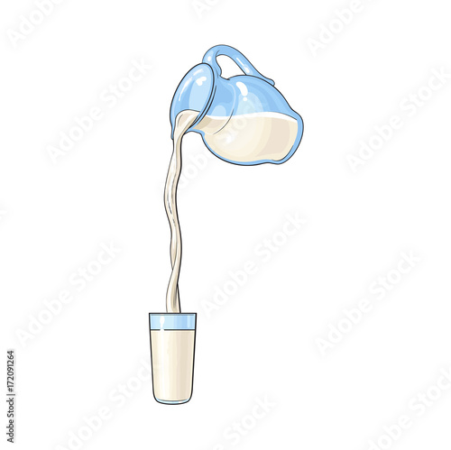 Vector Cow Milk Glass Carafe Pitcher With Flowing Into Cup Milk Isolated Cartoon Illustration On A White Backround Kitchen Glassware Utensil Stock Vector Adobe Stock Vector Cow Milk Glass Carafe Pitcher With Flowing Into Cup Milk Isolated Cartoon Illustration On A White Backround Kitchen Glassware Utensil Stock Vector Adobe Stock
