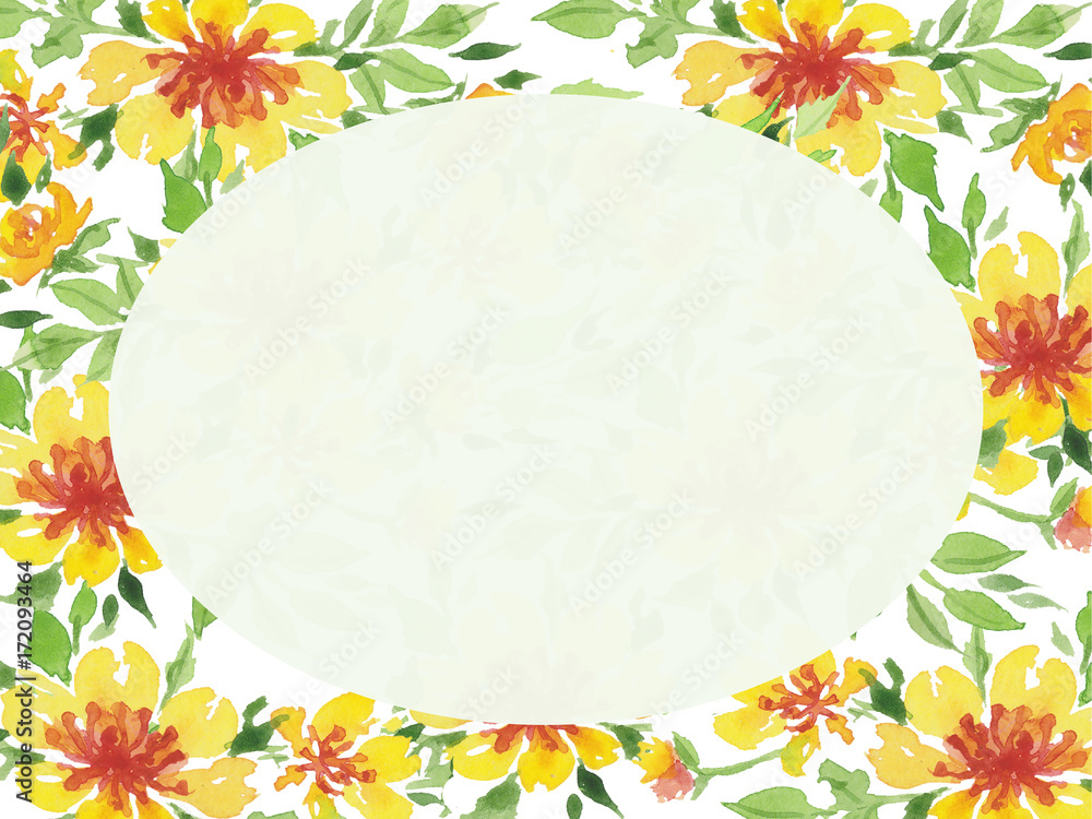 Obraz premium watercolor illustration of yellow flowers, frame, postcard, invitation, business card, calendar