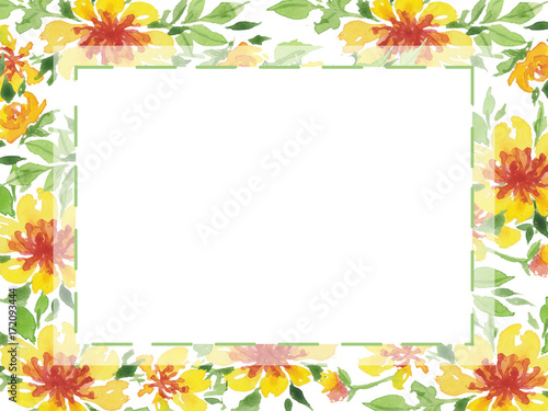 watercolor illustration of yellow flowers  frame  postcard  invitation  business card  calendar