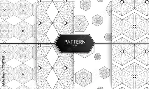 Vector Seamless geometric gray and blue Pattern set wit Rounded Lines, polygon, Abstract Background