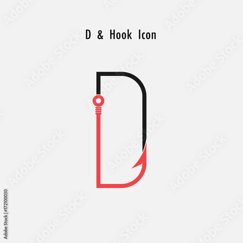 Creative D- Letter icon abstract and hook icon design vector template.Fishing hook icon.Alphabet icon.Vector illustration