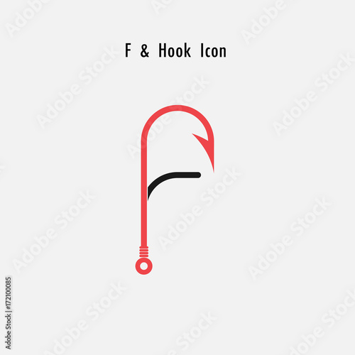 Creative F- Letter icon abstract and hook icon design vector template.Fishing hook icon.Alphabet icon.Vector illustration