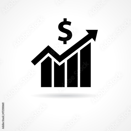 Financial growth icon flat. Financial business progress arrow up and sign dollar icon vector template