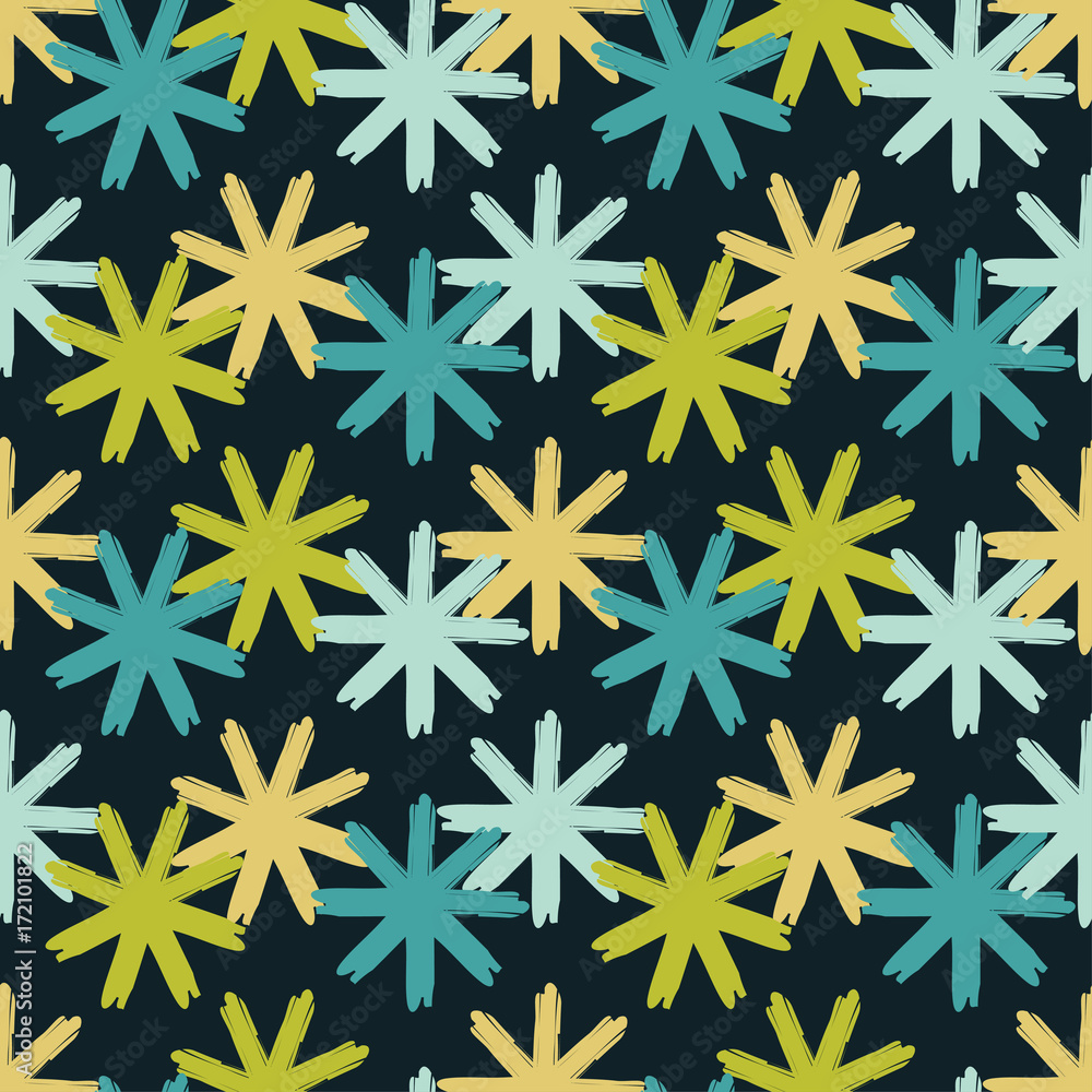 Seamless background with decorative snowflakes. Brush drawing. Textile rapport. Seamless background with decorative snowflakes. Brush drawing. Textile rapport.