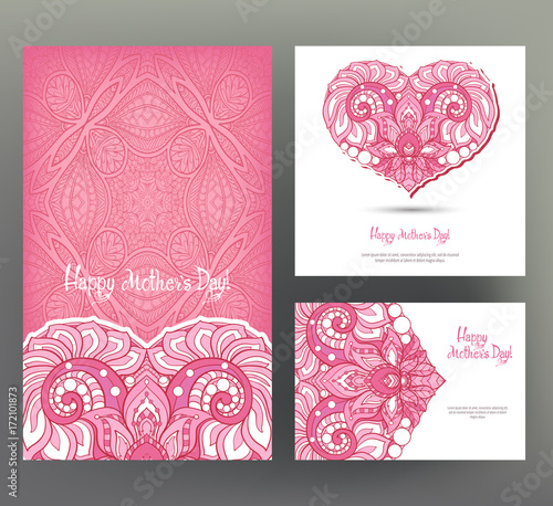Set of 3 size postcard or banner for Happy mother's Day with Lov