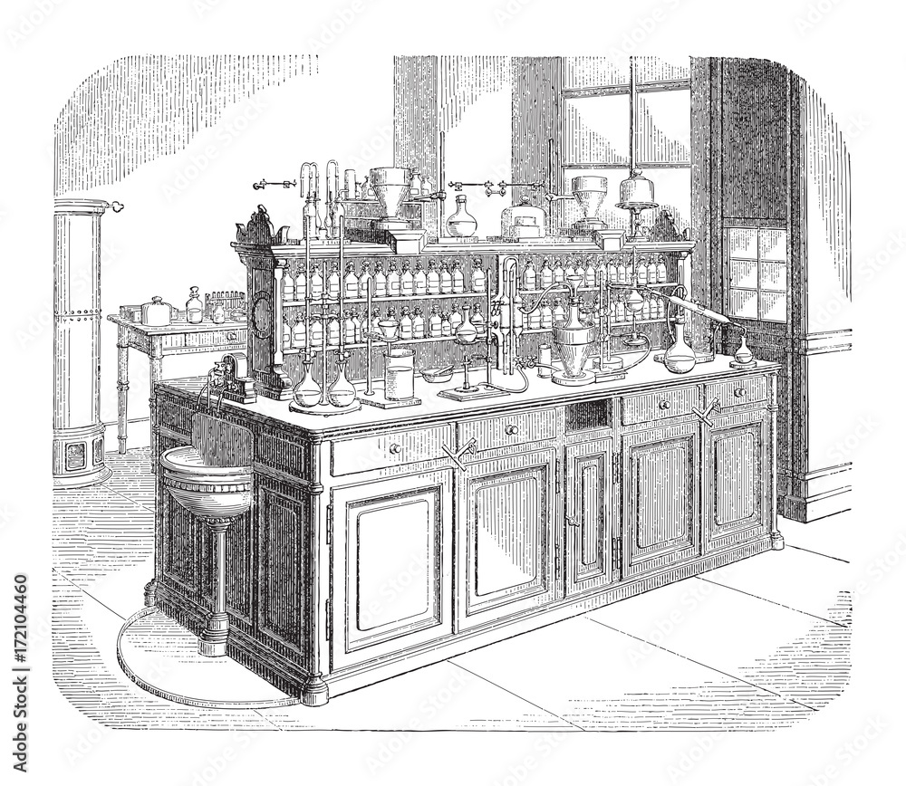 Chemical laboratory / vintage illustration