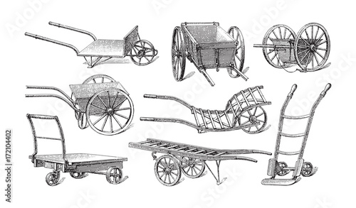 Old cart collection - vintage illustration