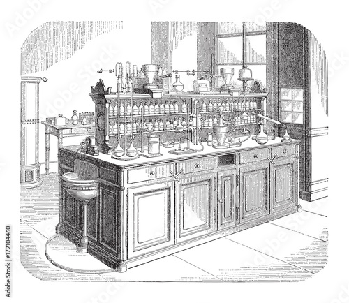 Chemical laboratory / vintage illustration