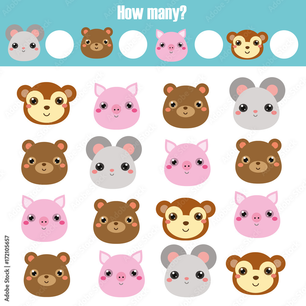 Counting educational children game, kids activity worksheet. How many objects. Learning mathematics Counting educational children game, kids activity worksheet. How many objects. Learning mathematics