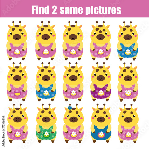 Find the same pictures children educational game. Animals theme