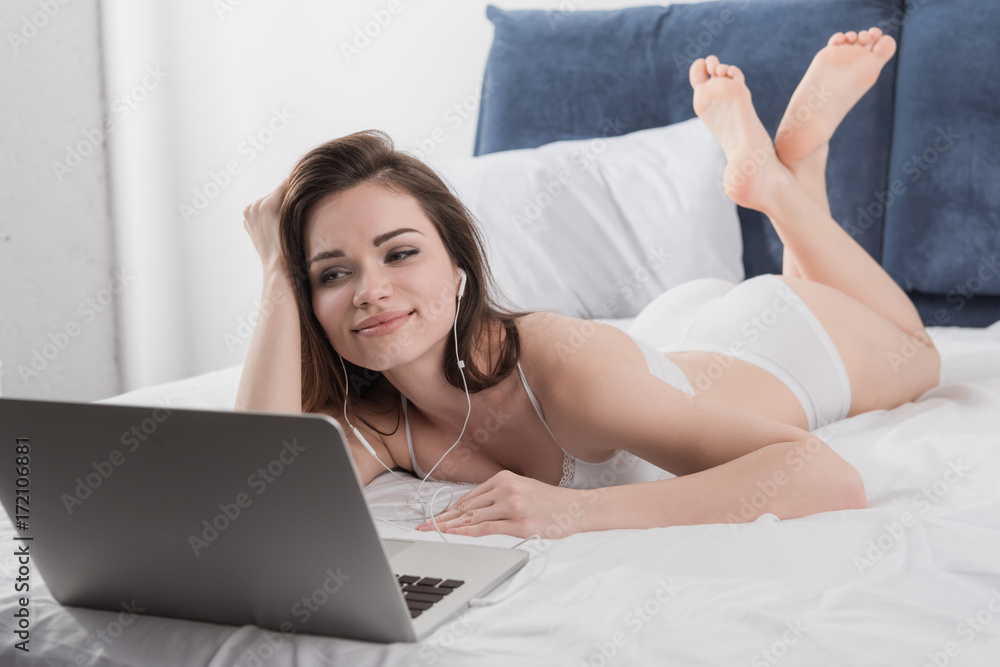 woman with laptop at home
