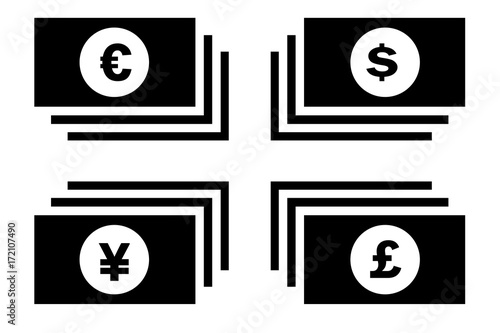 Currency symbol, Money icon dollar, euro, pound, yen photo