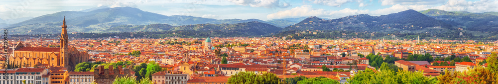 Beautiful landscape above, panorama on historical view of the Florence from  Piazzale Michelangelo point .Italy.