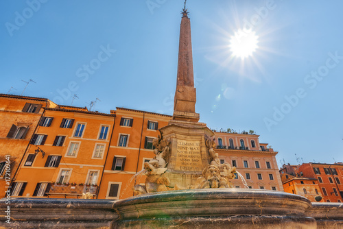 Pantheon Fountain( Fontana del Pantheon) near Pantheon, Rome , Italy.