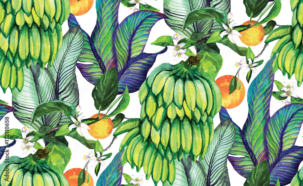 Fototapeta Tropical Seamless watercolor pattern