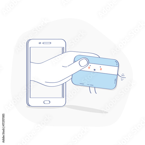 Hacker stealing credit card data, credit card fraud or hacking of bank account data in the process of mobile payment. Isolated Vector in modern trendy design.