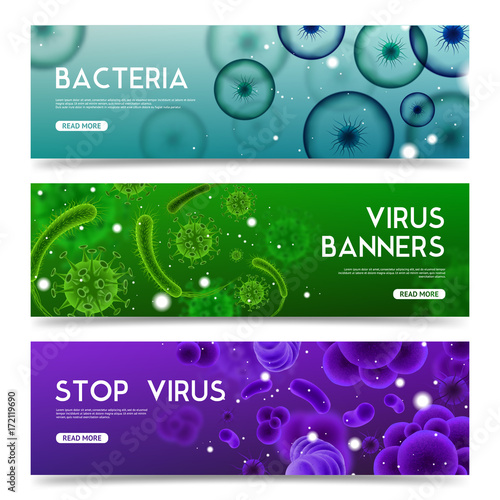 Realistic Viruses Horizontal Banners Set