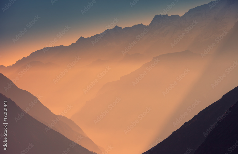 Sunset in the mountains,Himalayas,Nepal Sunset in the mountains,Himalayas,Nepal