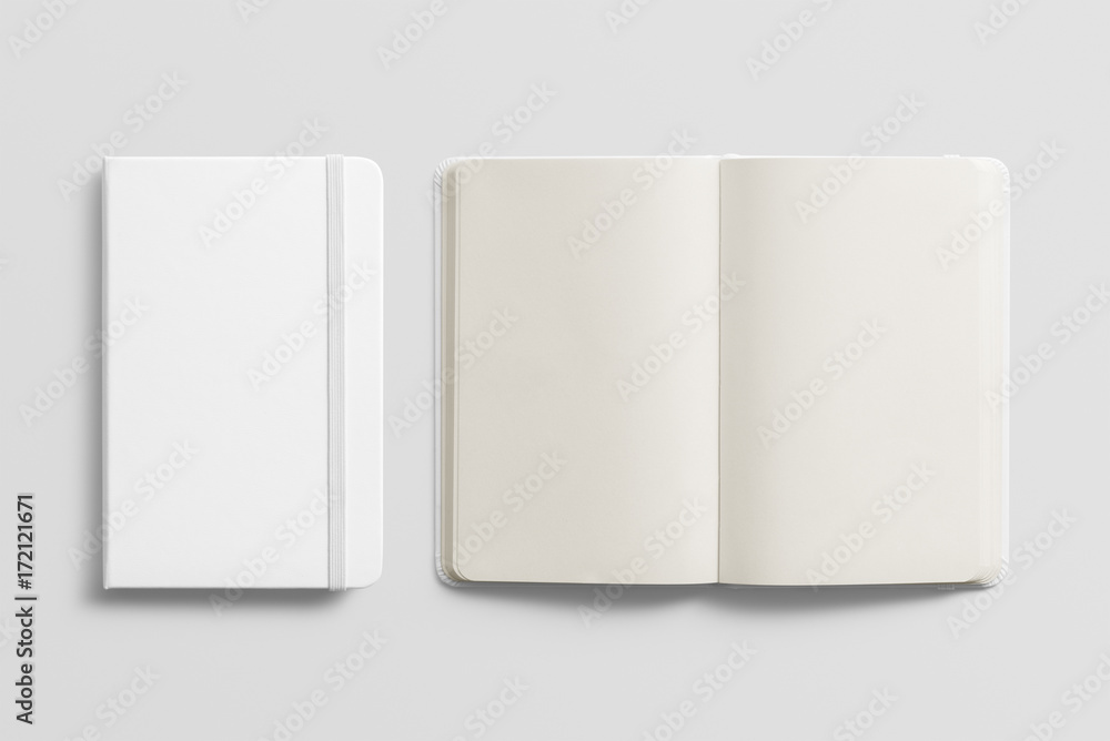 Blank photorealistic notebook mockup on light grey background. Stock ...