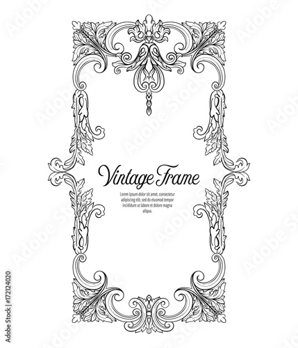 Vintage richly decorated frame in rococo style for menus, ads, a