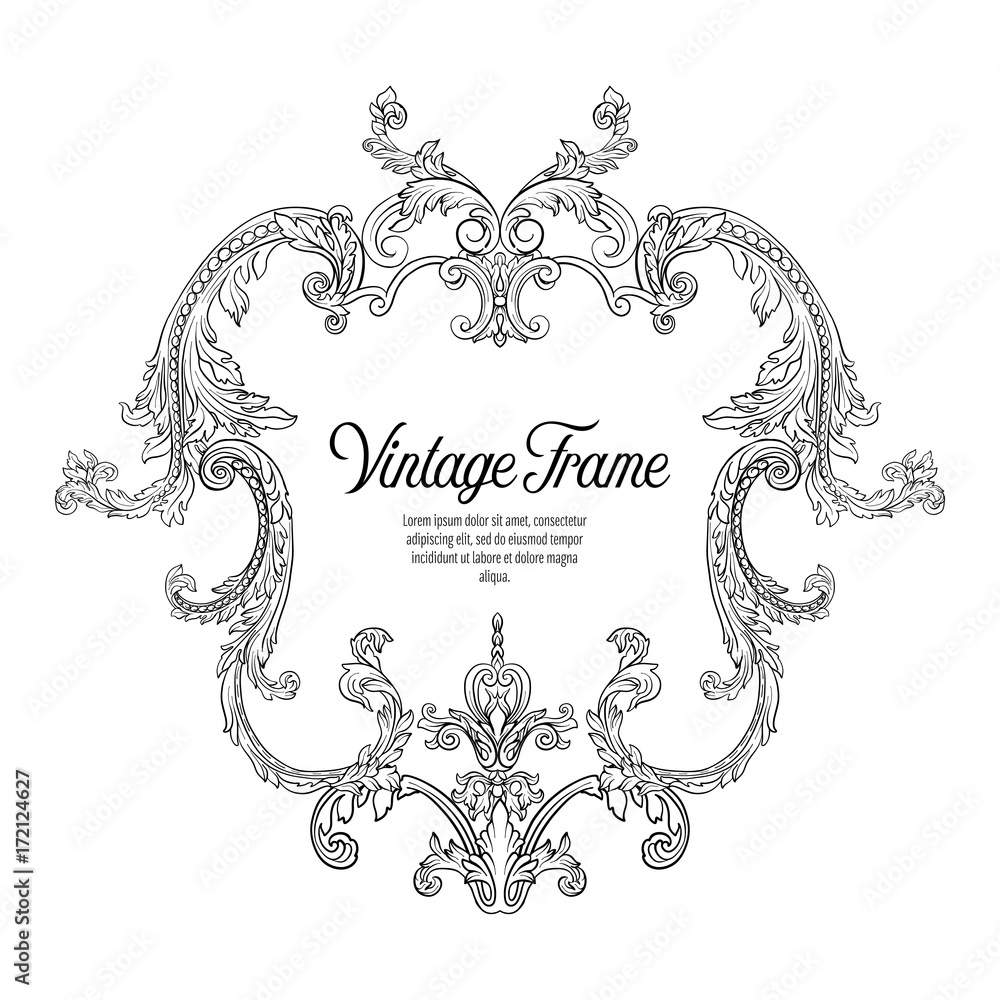 Vintage richly decorated frame in rococo style for menus, ads, a Stock ...